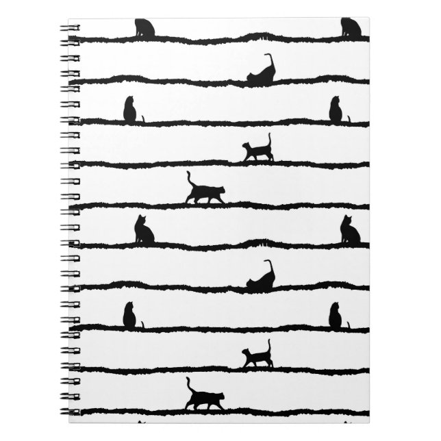 Carnet Chat Silhouette rayures Abstrait main tiré Motif (Devant)