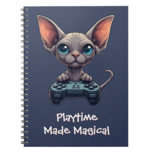 Carnet Chat Sphynx tenant une manette de jeu