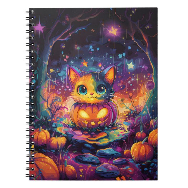Carnet Chat Stars Étincelant dans un Patch Citrouille Hal (Devant)