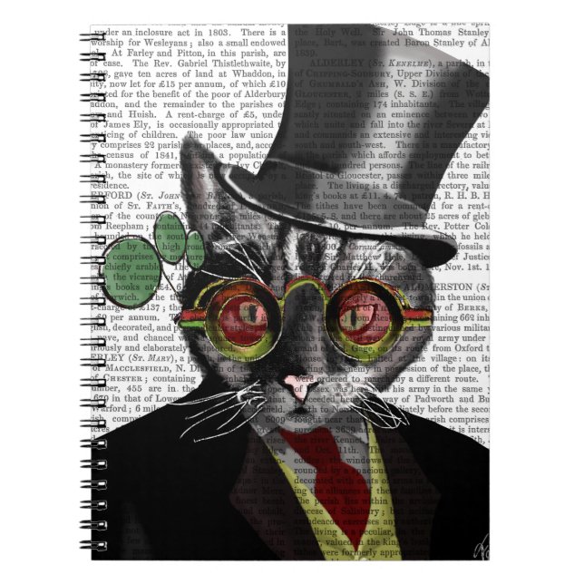 Carnet Chat Steampunk - Chapeau supérieur et verres jaune (Devant)