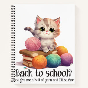 CARNET CHAT TABBY GRIS MIGNON AVEC DES PELOTES DE FIL & D