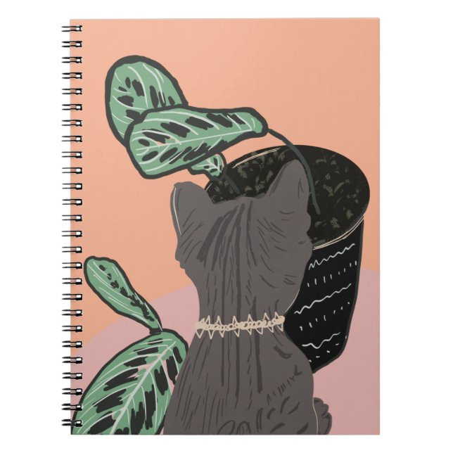 Carnet Chat tigré gris et plantes bicolore     (Devant)