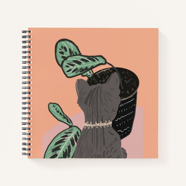 Carnet Chat tigré gris Plantes  (Devant)