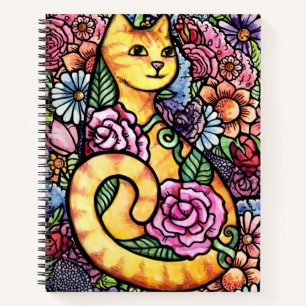 Carnet Chat Tigre Orange Jardin de Fleurs