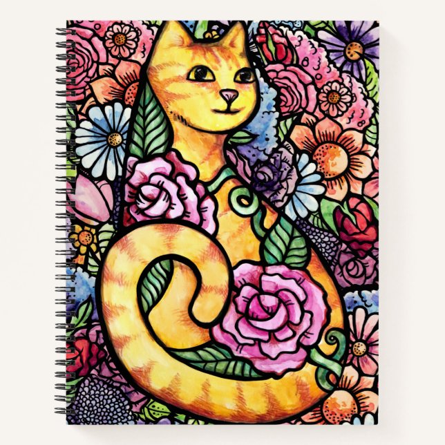 Carnet Chat Tigre Orange Jardin de Fleurs (Devant)