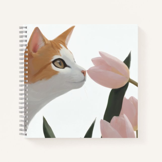 Carnet Chat Tigre Orange Tulipe Amour (Devant)