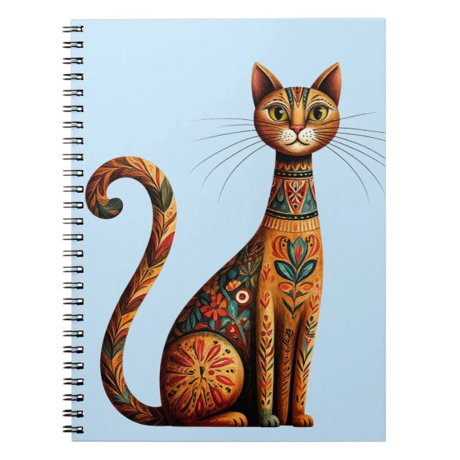 Carnet Chat tribal boho mignon art folklorique avec des f (Devant)