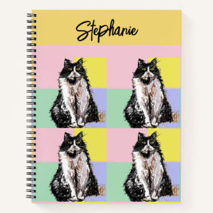 Carnet Chat Tuxedo Pastel Couleurs Rose Nom Filles