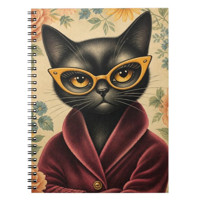 Carnet Chat unique en robe de chambre et lunettes (Devant)