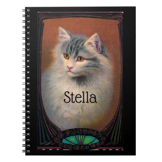 Carnet chat vintage illustration art nouveau élégant (Devant)