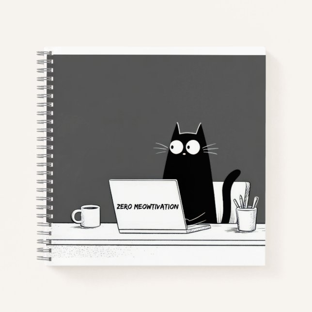 Carnet Chat Zéro Motivation – Dessin animé drôle de trava (Devant)