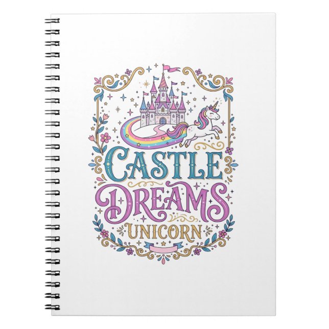 Carnet Château de licorne Rêves Licorne Fond blanc Pri (Devant)