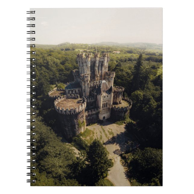 Carnet Château de pierre gris grand en Bois vert surélevé (Devant)