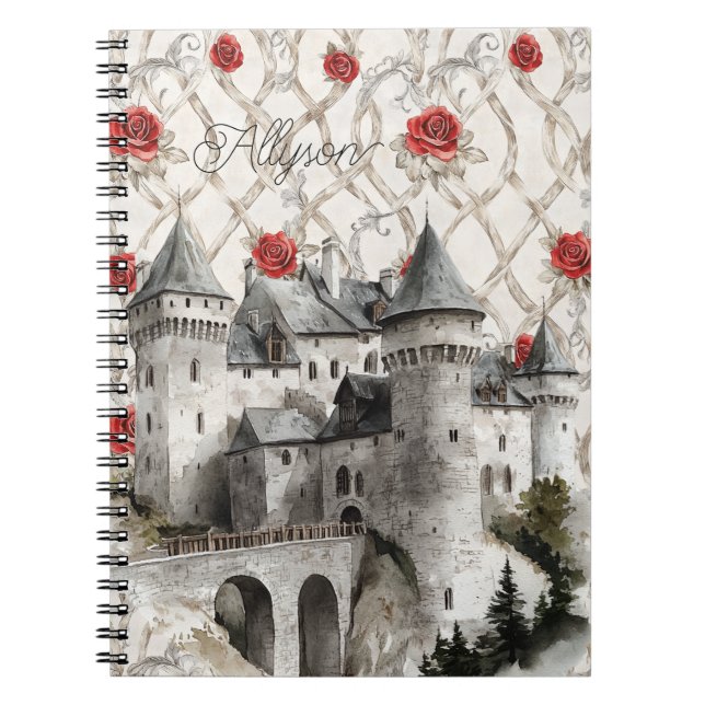 Carnet Château Fleurs Roses Rouges Romantiques (Devant)