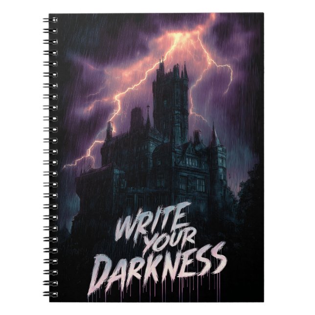 Carnet Château gothique hanté sous orage avec texte (Devant)
