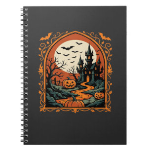 Carnet Château Hanté Halloween Citrouille Lune Vector Art