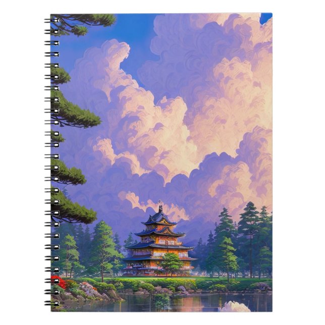 Carnet Château japonais en bois au bord du lac Enchantant (Devant)