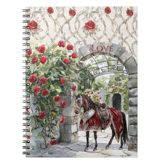 Carnet Château Rouge Royal Roses Romantiques Cheval (Devant)