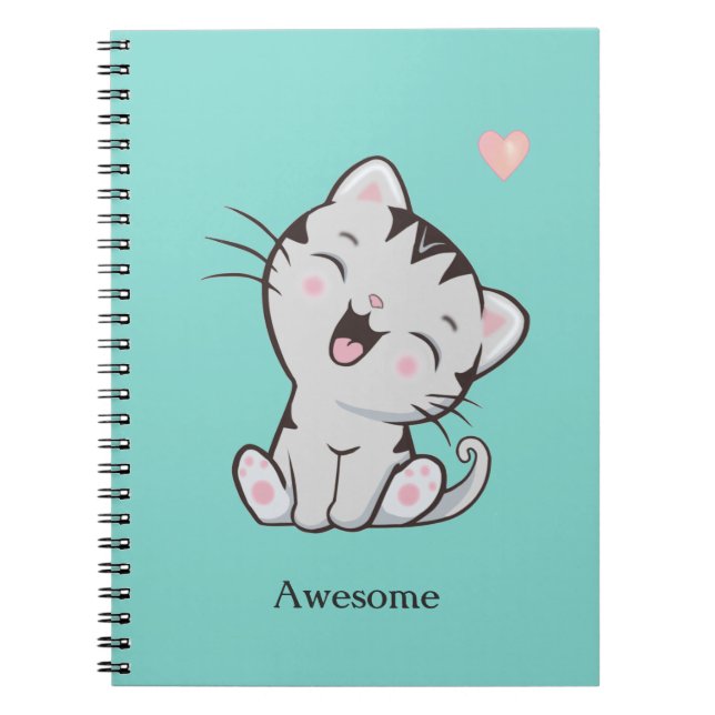Carnet Chaton adorable et génial sur fond bleu clair (Devant)