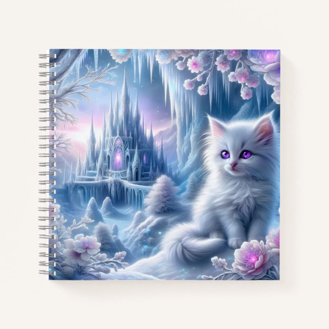 Carnet Chaton blanc dans un royaume de glace fantastique  (Devant)