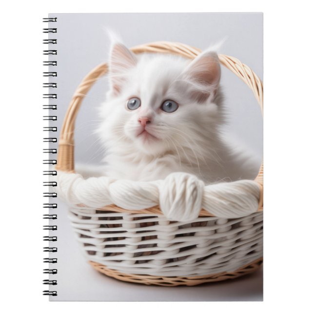 Carnet Chaton blanc dans une panier (Devant)
