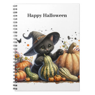 Carnet Chaton de sorcière noire Halloween W/ Gourds Citro