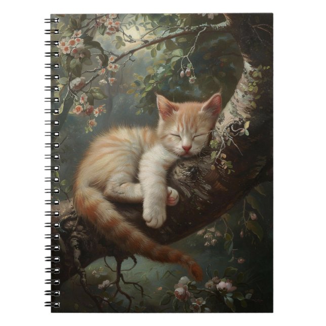 Carnet Chaton dormant dans un arbre Vintage (Devant)
