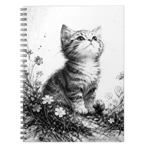 Carnet Chaton Fantaisiste dans des Fleurs Sauvages – Noir