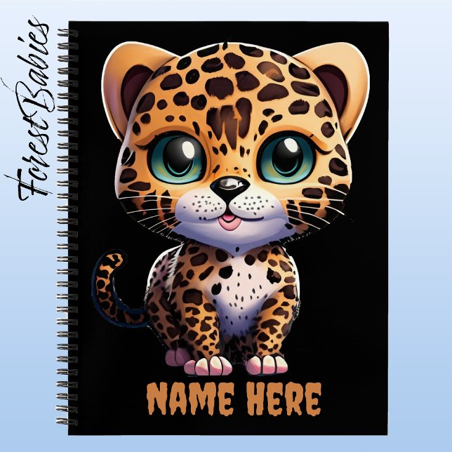 Carnet Chaton Léopard Petit Chat Safari Jungle Animal (Leopard, Customizable ForestBabies 8.5"x11" Notebook - Front)