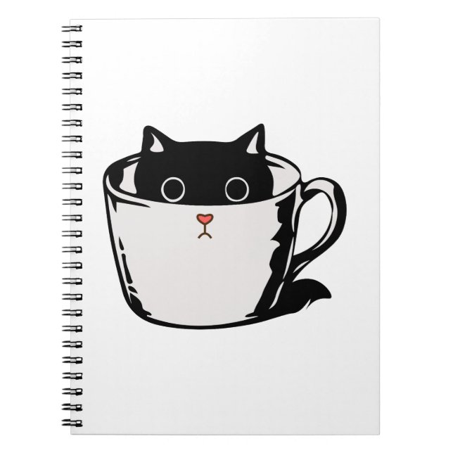 Carnet Chaton noir avec nez rouge caché dans une tasse (Devant)