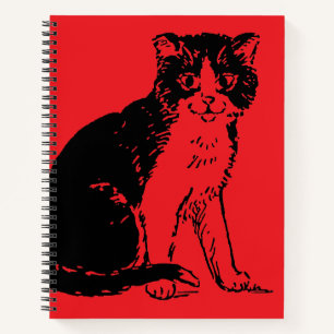 Carnet Chaton sur fond rouge d'art raffiné