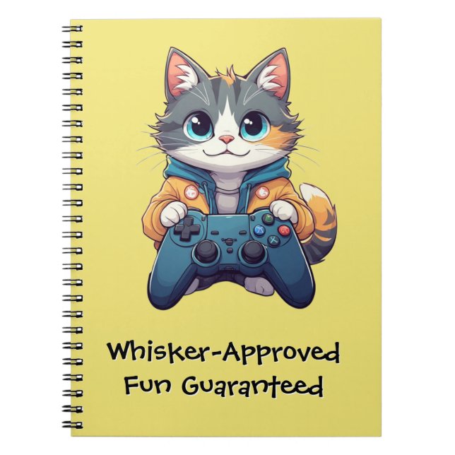 Carnet Chaton tenant une manette de jeu et souriant - Cha (Devant)