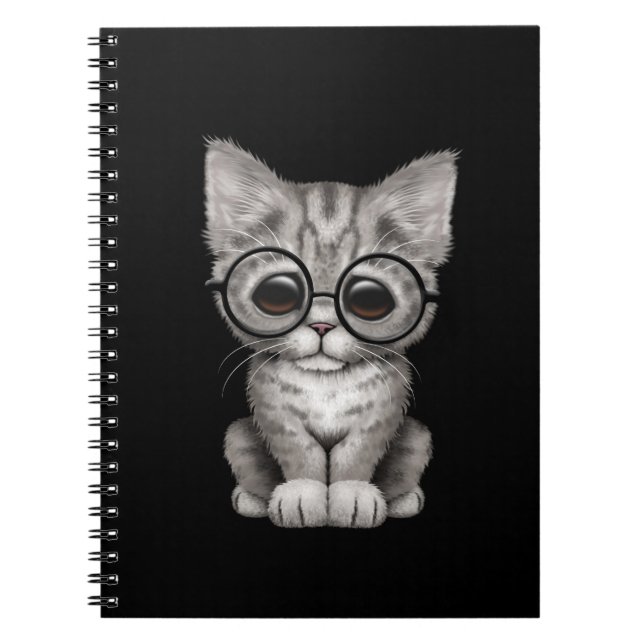 Carnet Chaton tigré gris mignon avec des verres d'oeil, (Devant)