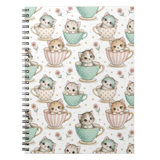 Carnet Chatons Mignons dans des Tasses à Thé - Motif de D (Devant)