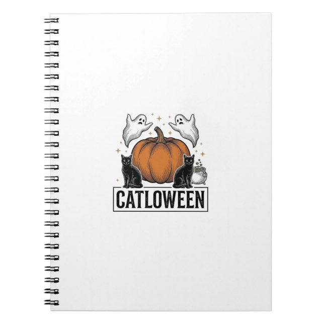 Carnet Chatoween Chat Noir Fantôme Halloween Conception V (Devant)
