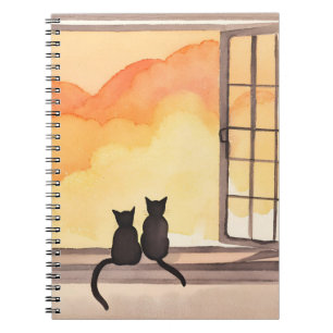 Carnet Chats à la fenêtre Silhouette aquarelle au couch