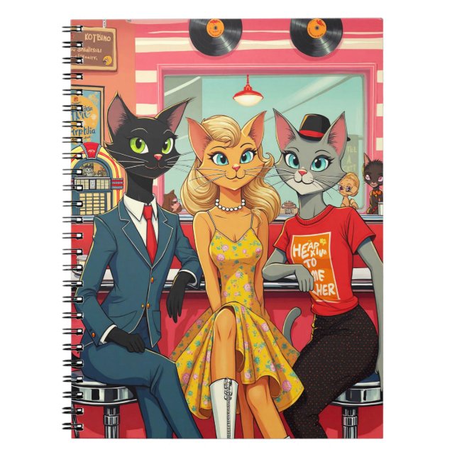 Carnet Chats adolescents de milieu de siècle dans un dine (Devant)