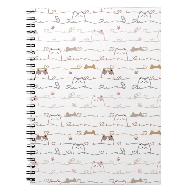 Carnet Chats adorables regardant par-dessus des cœurs  (Devant)