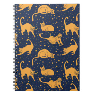 Carnet Chats amusants, étoiles, motif spatial.