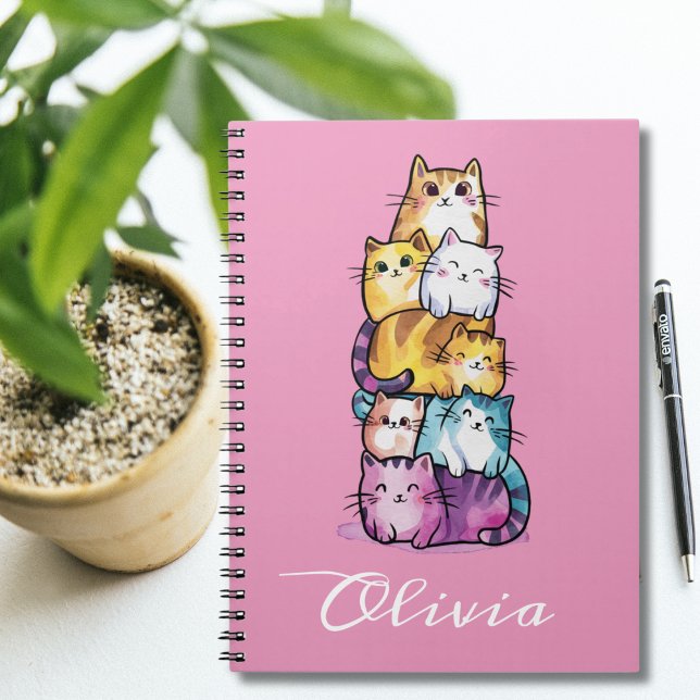 Carnet Chats d'aquarelle Cute personnalisée, minimaliste (Créateur téléchargé)