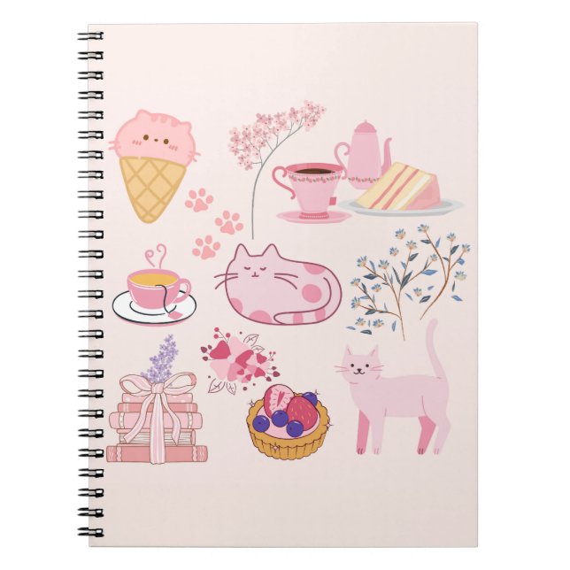 Carnet Chats de thé rose vif (Devant)