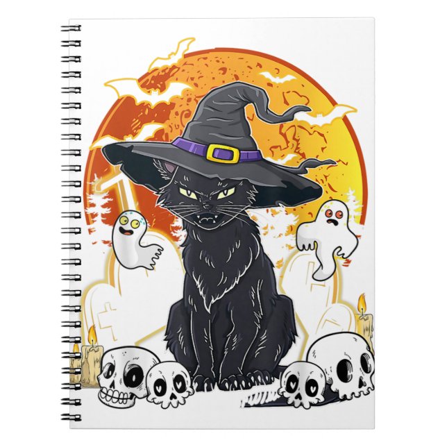 Carnet Chats d'Halloween avec sorcière Casquette du costu (Devant)