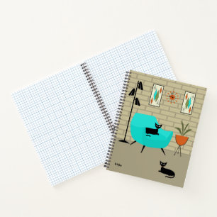 Carnet Chats du milieu du siècle avec mur en brique