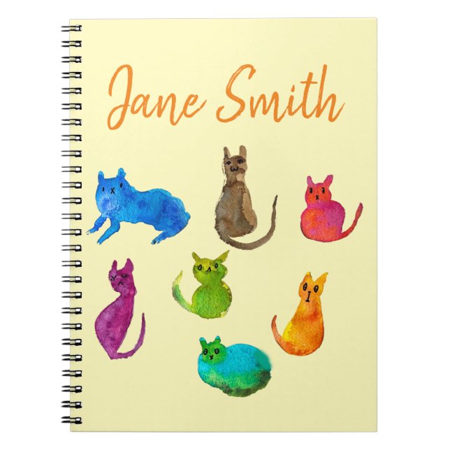 Carnet Chats fous colorés en aquarelle (Devant)