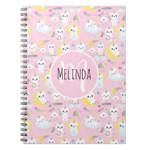 Carnet Chats licornes mignons motif rose clair