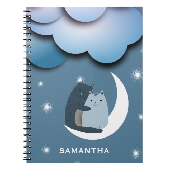 Carnet Chats mignons sur la lune Personnalisé (Devant)