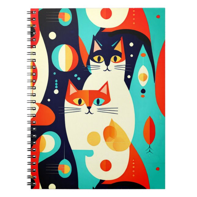 Carnet Chats modernes du milieu du siècle sur un Arrière  (Devant)