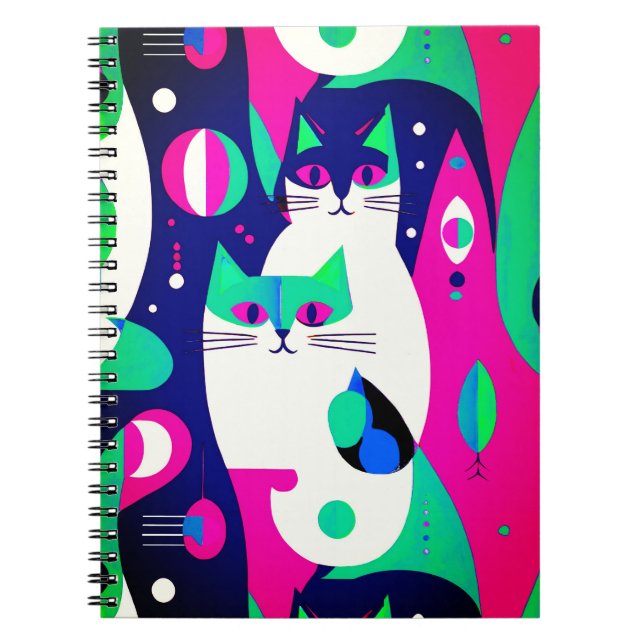 Carnet Chats modernes du milieu du siècle sur un Arrière  (Devant)