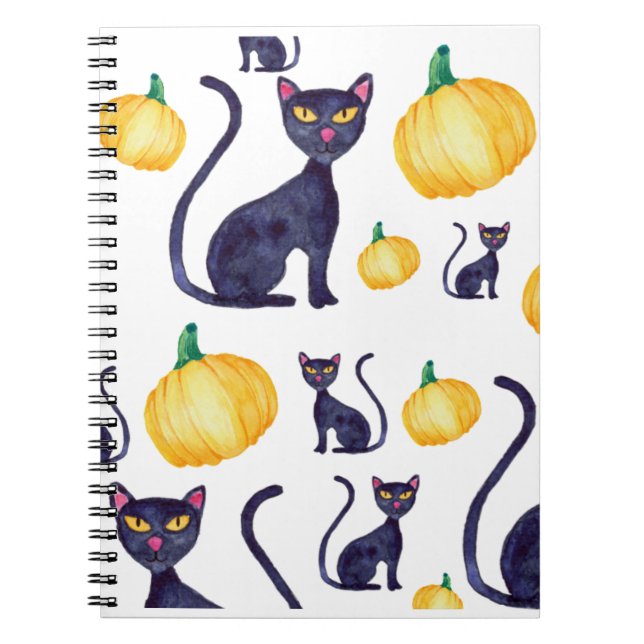 Carnet Chats Noirs D'Halloween Et Design Citrouille Orang (Devant)