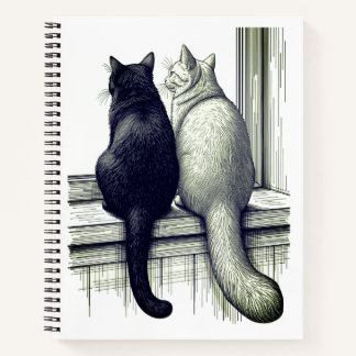 Carnet Chats noirs et blancs à la fenêtre